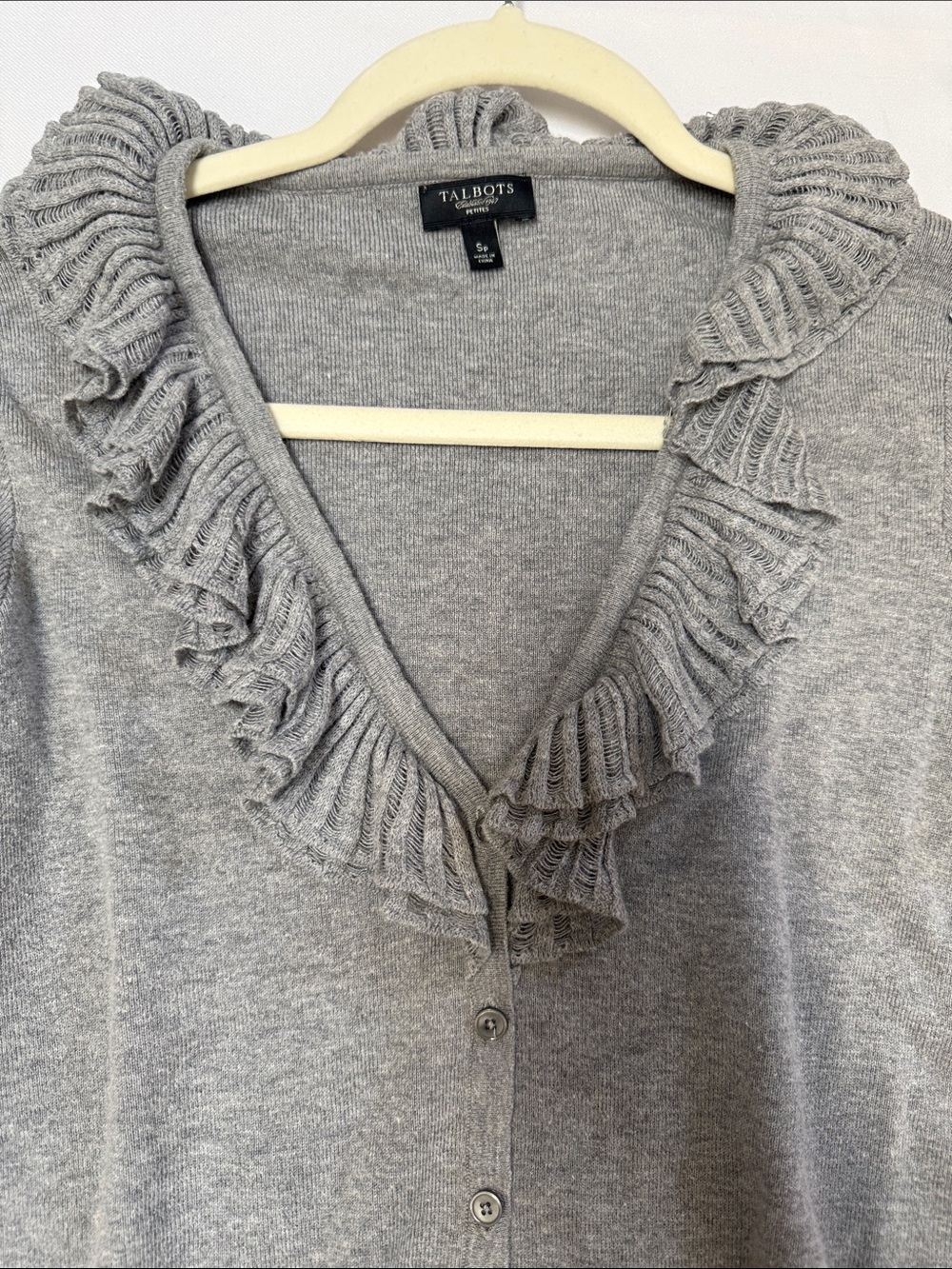 Talbots Gray Ruffle V-Neck Cardigan - Picture 9 of 12